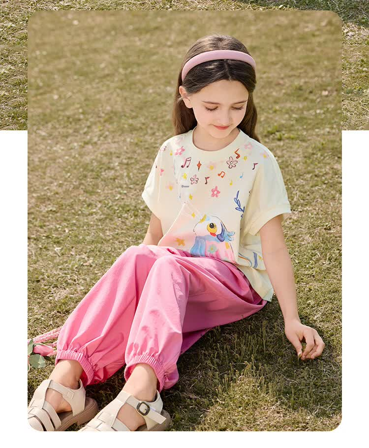 CHANZUIGOU (CHANZUIGOU) [7A Antibacterial Cooling] Girls Printed Set 2026 Summer New Children's Short Sleeve Pants Sports Two-Piece Set 34